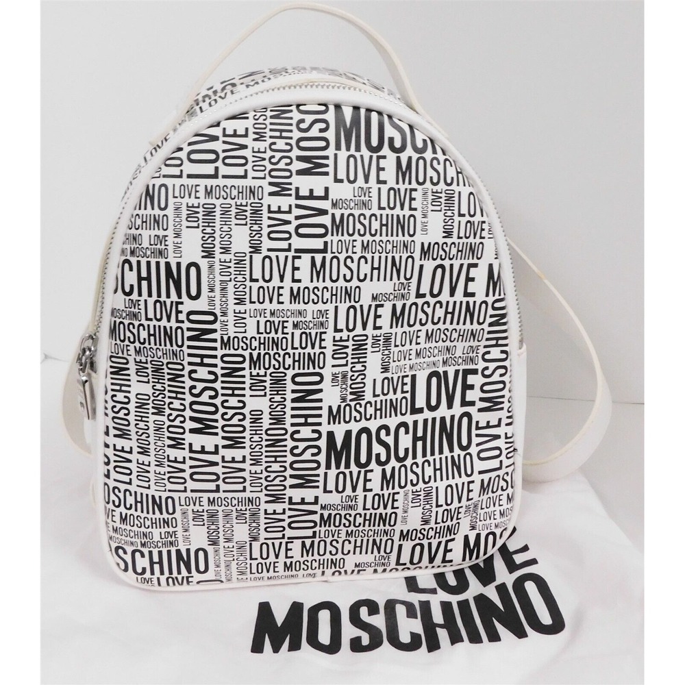 Love Moschino Black White Logo Vegan Backpack Bag
